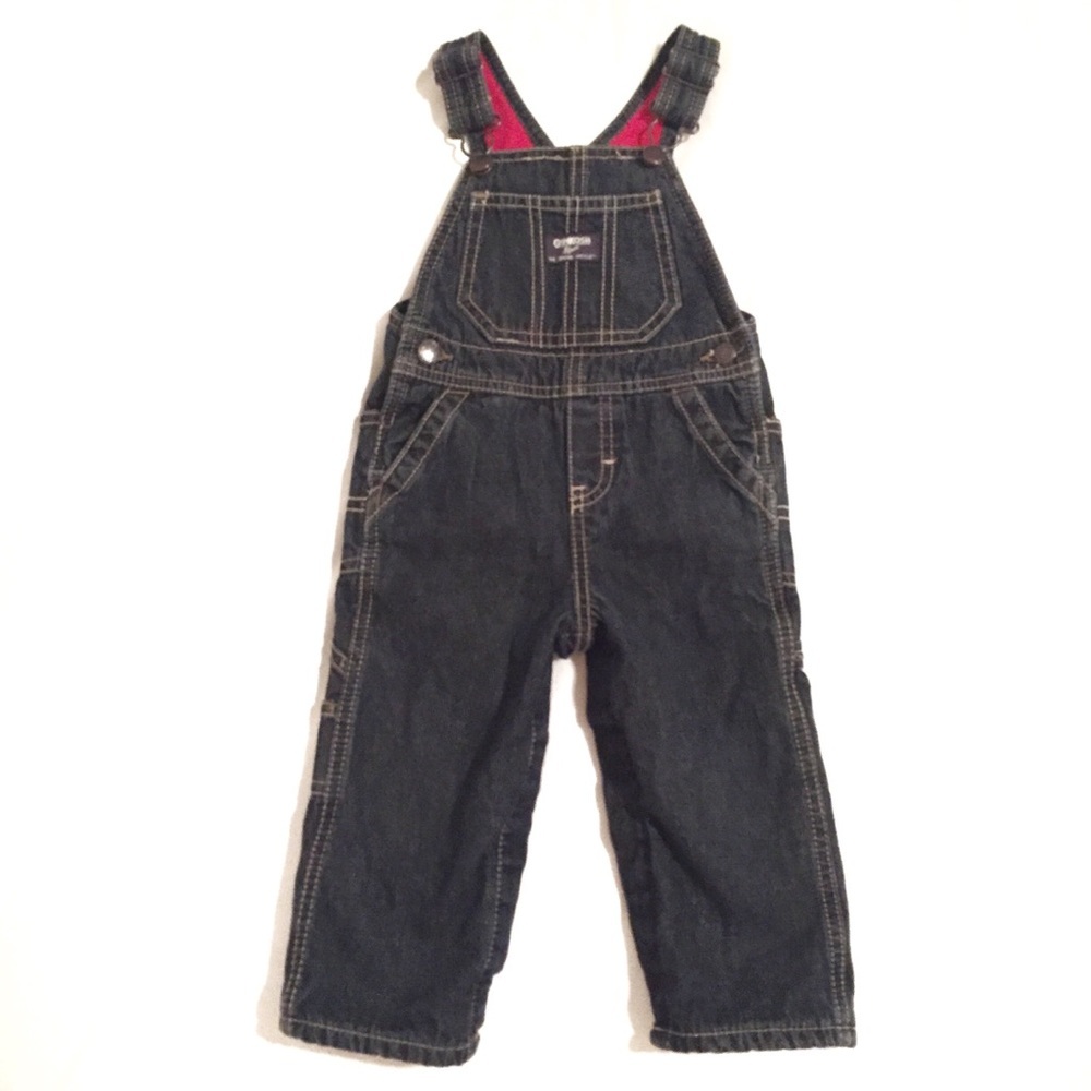 OshKosh B'gosh Vestbak Polar Fleece Lined Bib Overalls Denim Toddler Size 18M